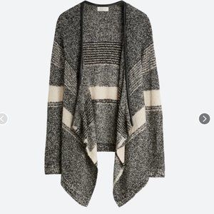 Cozy Draped Open Cardigan Sweater with Vegan Leather Trim - size Small